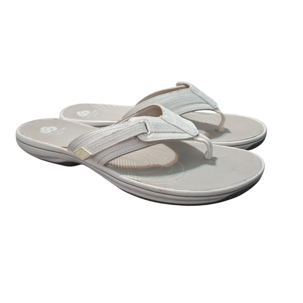 Clarks Cloudsteppers Brinkley Jazz Flip Flops Women’s White Size 10 - Picture 2 of 7